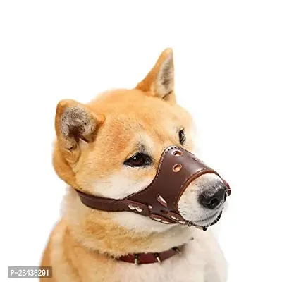 Pet Adjustable Dog Muzzle Anti Bite/Bark Allows To Drink Soft Synthetic Leather BrownMedium-thumb4
