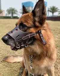 Pet Adjustable Dog Muzzle Anti Bite/Bark Allows To Drink Soft Synthetic Leather BrownMedium-thumb1