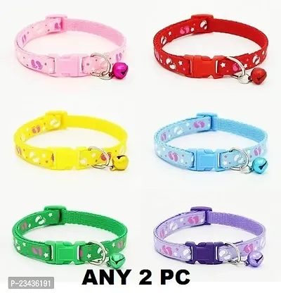Printed Collar 2Pcs, Adustable Best For Dogs Kitten And Rabbit With Bell 2Pc Multicolor-thumb2