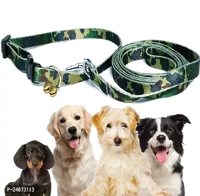 DOSAN Nylon Adjustable Army Printed 10mm collar leash set High Quality With bell attached For Cat Dog And Puppies (Small)