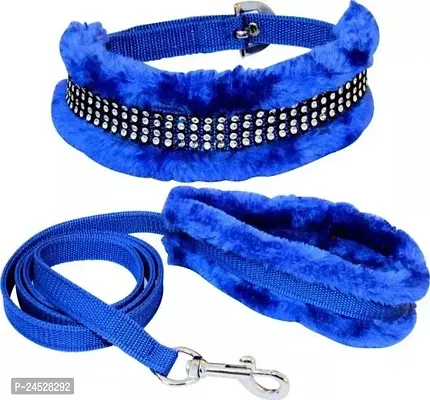 DOSAN Medium Inch Adustable Fur Collar and Fur leash (Blue )-thumb0