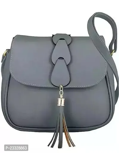 Stylish Grey Leather Solid Handbags For Women-thumb0