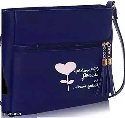 Stylish Navy Blue Leather Solid Handbags For Women