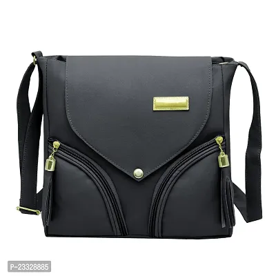 Stylish Black Leather Solid Handbags For Women