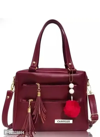 Stylish Maroon Leather Solid Handbags For Women