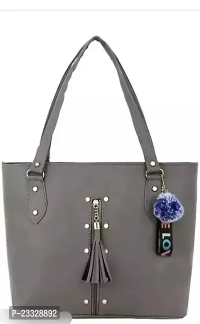 Stylish Grey Leather Solid Handbags For Women-thumb0