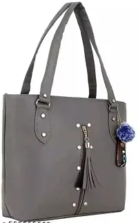 Stylish Grey Leather Solid Handbags For Women-thumb1