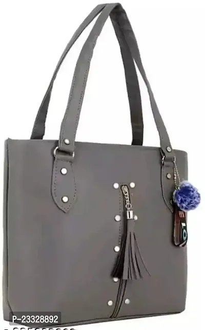 Stylish Grey Leather Solid Handbags For Women-thumb2