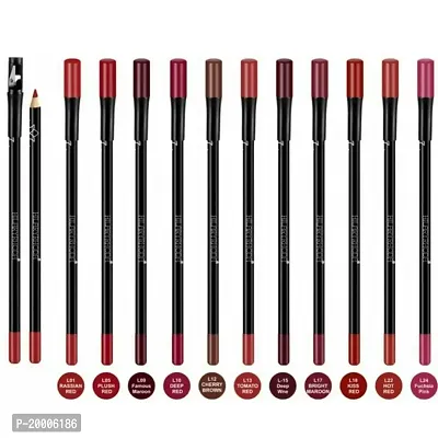 HUDA ZONE Bold Matt Cr?me Finish Multicolor Lipliner For Girls-Pack of 12 With Sharpeners