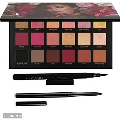 HUDA ZONE Combo Rose Gold Remastered Eyeshadow Palette 18 Shades and Waterproof Sketch Eyeliner With kajal Pack of 3