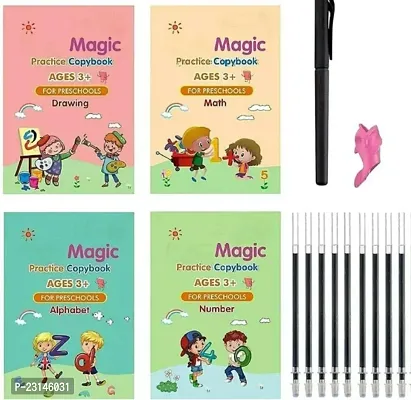 Magic Practice Copybook, Number Tracing Book For Preschoolers With Pen, Magic Calligraphy Copybook Set Practical Reusable Writing Tool Simple Hand Lettering  (Hardcover, Generic)-thumb0