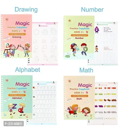 Magic Practice Copybook, Number Tracing Book For Preschoolers With Pen, Magic Calligraphy Copybook Set Practical Reusable Writing Tool Simple Hand Lettering  (Hardcover, Generic)-thumb3