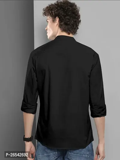 Reliable Black Cotton Blend Solid Long Sleeves Casual Shirts For Men-thumb2