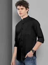 Reliable Black Cotton Blend Solid Long Sleeves Casual Shirts For Men-thumb2