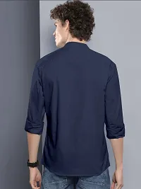 Reliable Navy Blue Cotton Blend Solid Long Sleeves Casual Shirts For Men-thumb1