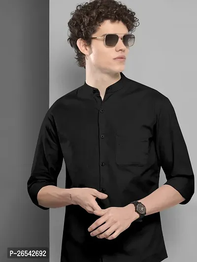 Reliable Black Cotton Blend Solid Long Sleeves Casual Shirts For Men-thumb0