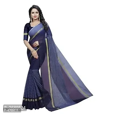 Attractive Chanderi Cotton Striped Saree with Blouse piece-thumb0