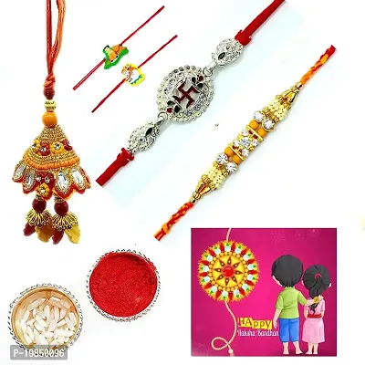 2 Pcs Rakhi,1 Pcs Lumba  2 Kids Rakhi Set for Brother Sister,Raksha Bandhan, Rakhi, Happy Raksha Bandhan Card, Kum Kum and Rice PinkC-2R_1L_2C-266-thumb0