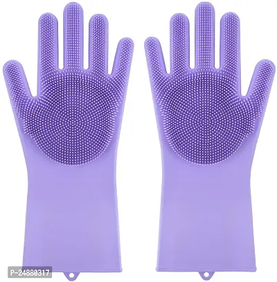 Silicon Cleaning Gloves Dish Washing Gloves For Kitchen and Pet Grooming-thumb0