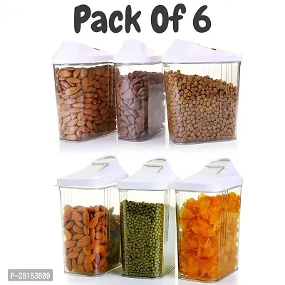 tvAt 6 Pcs Plastic Airtight Dabba for Groceries,Spice,Snacks,Pulses,Grain,Tea,Coffee  Sugar Storage Jars