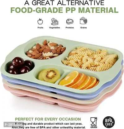 tvAt Unbreakable Wheat Divider Plate, 4 Piece Separate Food Plates/Reusable, Microwave Dishwasher Safe Lunch Plate, Bpa Free, Great For Children And Adults Daily Meals (Colorful)-thumb4