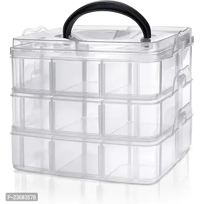 3 Layers 18 Grid Plastic Transparent Jewelry/Makeup/Cosmetic Storage Box Portable Jewelry Box Accessories for Earrings Ring (WHITE)