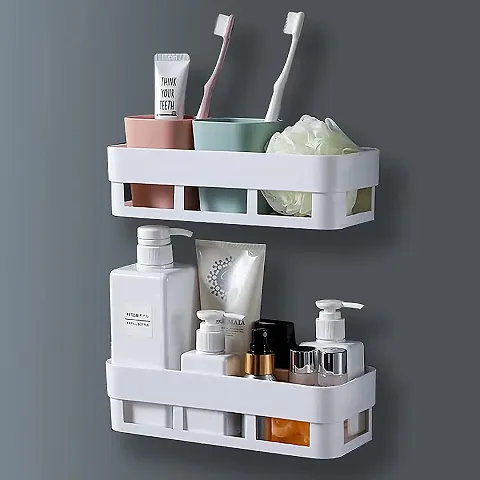 ABS PLASTIC SHOWER CORNER CADDY BASKET SHELF RACK WITH WALL MOUNTED SUCTION CUP FOR BATHROOM KITCHEN