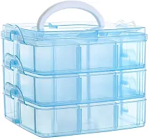 3 Layers 18 Grid Plastic Transparent Jewelry/Makeup/Cosmetic Storage Box Portable Jewelry Box Accessories for Earrings Ring (BLUE)-thumb1