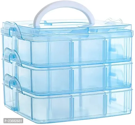 3 Layers 18 Grid Plastic Transparent Jewelry/Makeup/Cosmetic Storage Box Portable Jewelry Box Accessories for Earrings Ring (BLUE)-thumb2