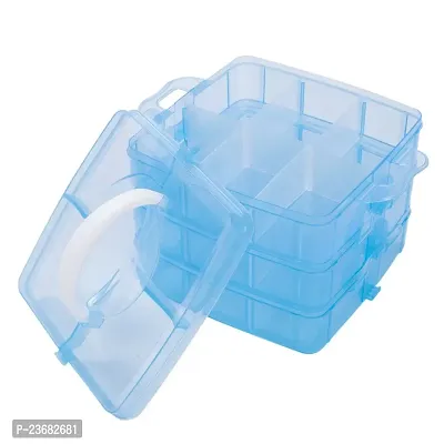 3 Layers 18 Grid Plastic Transparent Jewelry/Makeup/Cosmetic Storage Box Portable Jewelry Box Accessories for Earrings Ring (BLUE)-thumb3