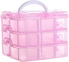 3 Layers 18 Grid Plastic Transparent Jewelry/Makeup/Cosmetic Storage Box Portable Jewelry Box Accessories for Earrings Ring (PINK)-thumb1