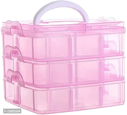 3 Layers 18 Grid Plastic Transparent Jewelry/Makeup/Cosmetic Storage Box Portable Jewelry Box Accessories for Earrings Ring (PINK)-thumb2