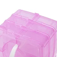 3 Layers 18 Grid Plastic Transparent Jewelry/Makeup/Cosmetic Storage Box Portable Jewelry Box Accessories for Earrings Ring (PINK)-thumb4