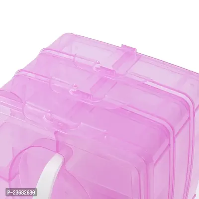 3 Layers 18 Grid Plastic Transparent Jewelry/Makeup/Cosmetic Storage Box Portable Jewelry Box Accessories for Earrings Ring (PINK)-thumb5
