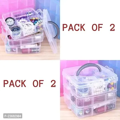 3 Layers 18 Grid Plastic Transparent Jewelry/Makeup/Cosmetic Storage Box Portable Jewelry Box Accessories for Earrings Ring (WHITE) (PACK OF 2)