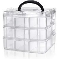 3 Layers 18 Grid Plastic Transparent Jewelry/Makeup/Cosmetic Storage Box Portable Jewelry Box Accessories for Earrings Ring (WHITE) (PACK OF 2)-thumb3