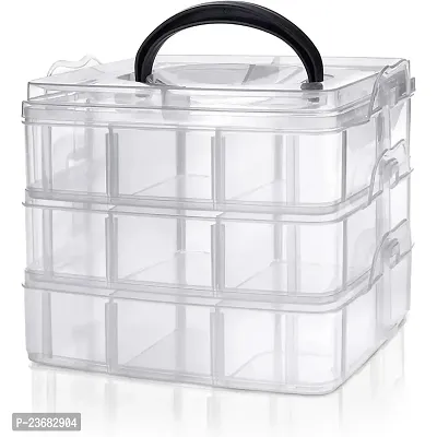 3 Layers 18 Grid Plastic Transparent Jewelry/Makeup/Cosmetic Storage Box Portable Jewelry Box Accessories for Earrings Ring (WHITE) (PACK OF 2)-thumb4