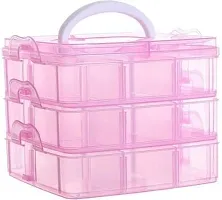 3 Layers 18 Grid Plastic Transparent Jewelry/Makeup/Cosmetic Storage Box Portable Jewelry Box Accessories for Earrings Ring (pink)-thumb3