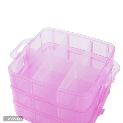 3 Layers 18 Grid Plastic Transparent Jewelry/Makeup/Cosmetic Storage Box Portable Jewelry Box Accessories for Earrings Ring (pink)-thumb3