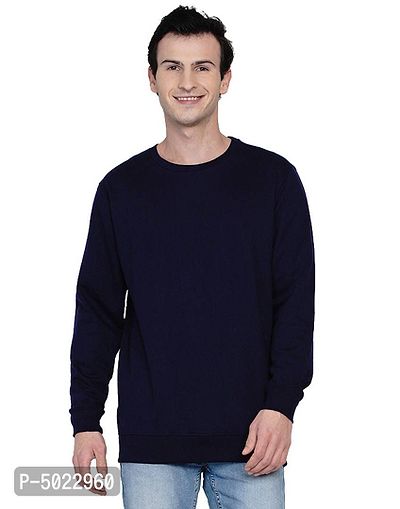 Navy Blue Pure Cotton Fleece Solid Sweatshirt