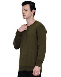 Olive Green Pure Cotton Fleece Solid Sweatshirt-thumb2