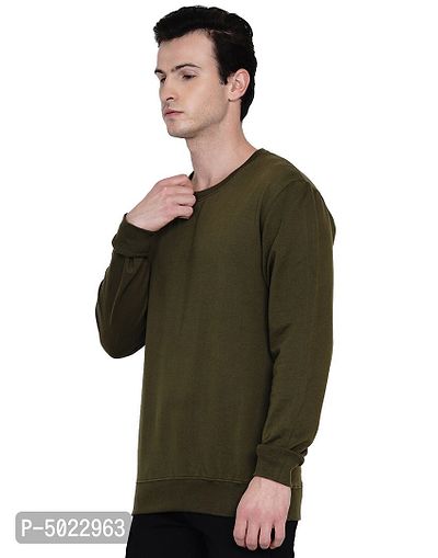 Olive Green Pure Cotton Fleece Solid Sweatshirt-thumb3