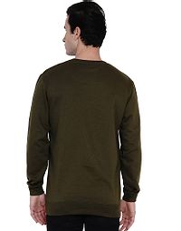Olive Green Pure Cotton Fleece Solid Sweatshirt-thumb1
