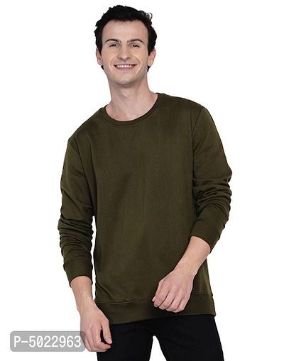 Olive Green Pure Cotton Fleece Solid Sweatshirt-thumb0