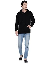 Black Pure Cotton Fleece Solid Hooded Sweatshirt-thumb3