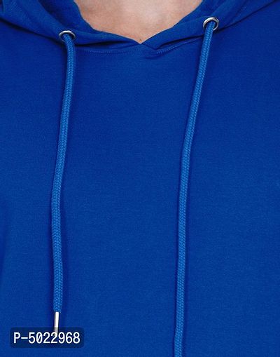 Royal Blue Pure Cotton Fleece Solid Hooded Sweatshirt-thumb5