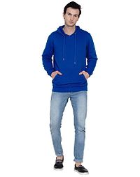 Royal Blue Pure Cotton Fleece Solid Hooded Sweatshirt-thumb3