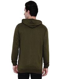 Olive Green Pure Cotton Fleece Solid Hooded Sweatshirt-thumb1