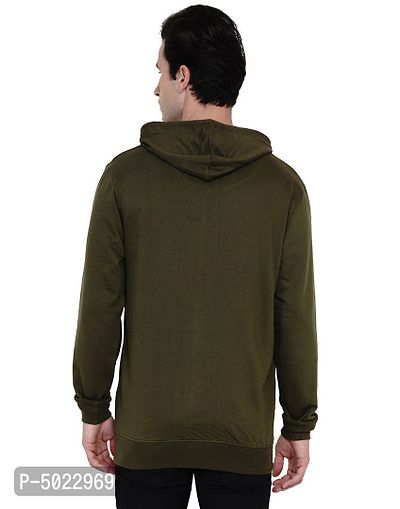 Olive Green Pure Cotton Fleece Solid Hooded Sweatshirt-thumb2