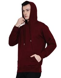 Maroon Pure Cotton Fleece Solid Hooded Sweatshirt-thumb2